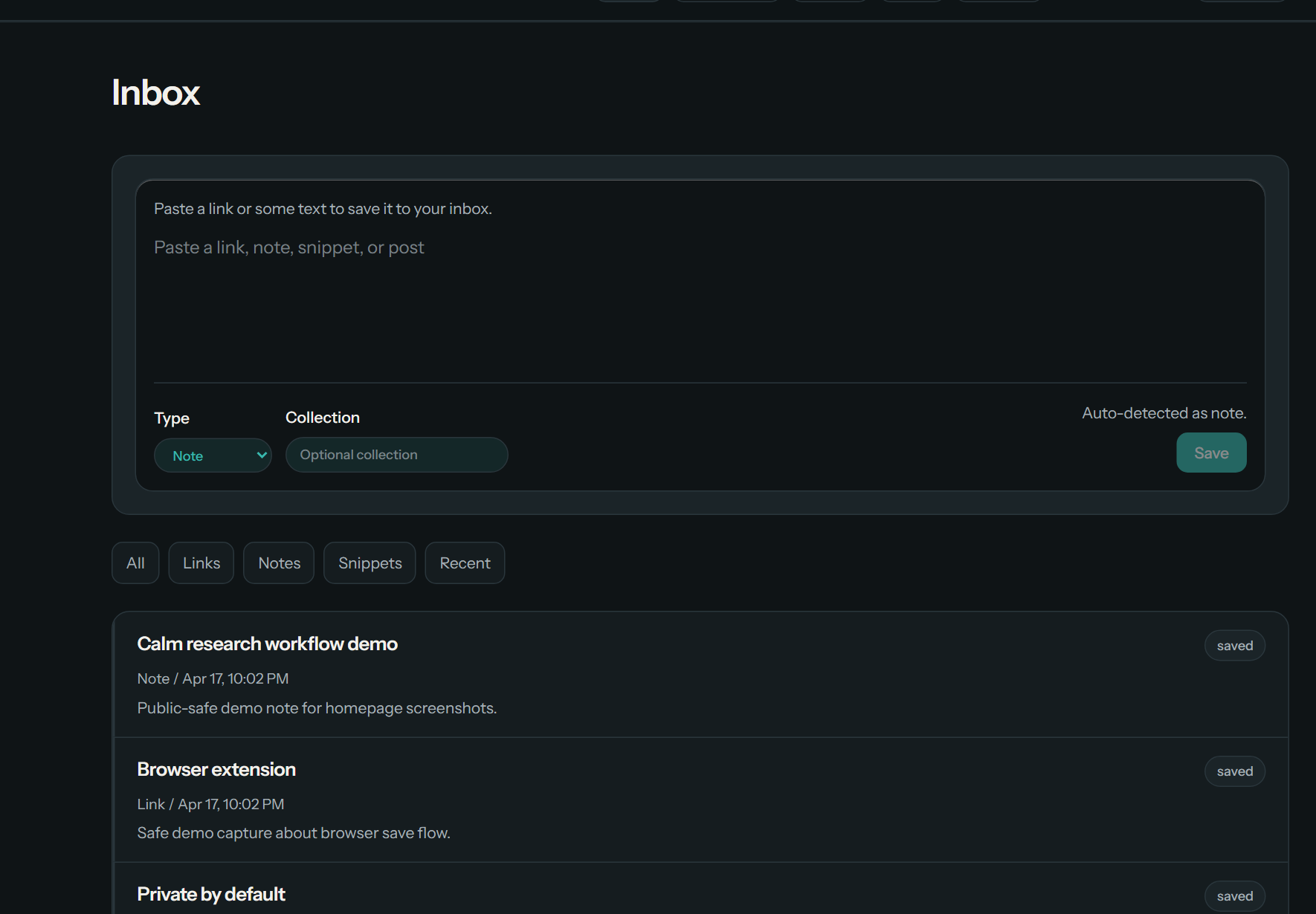Real Folara inbox screenshot using public-safe demo content
