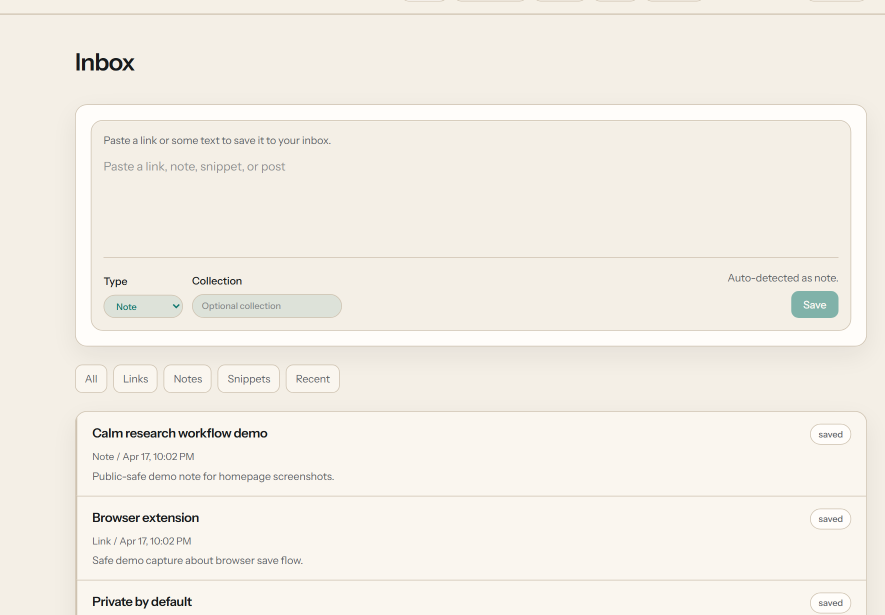 Real Folara inbox screenshot using public-safe demo content